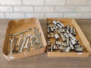 lot 682 image: Combination Wrenches (Made in the USA), and Large Assortment of Sockets - Blackhawk and More