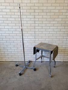 lot 693 image: Vintage Metal Table (20 X 15 X 26 Tall Folded), and Metal IV Stand