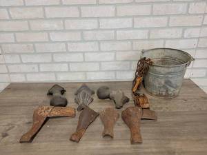 lot 799 image: Lot of Cast Iron Legs, Galvanized Bucket and More