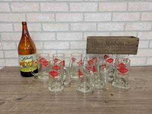 lot 806 image: Lot of (10) Grain Belt Beer Mugs, Schells Bottle and Cheese Box