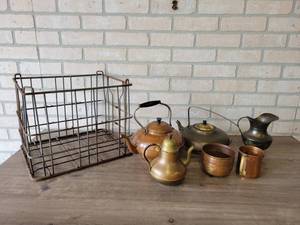 lot 868 image: Lot of Vintage Teapots, Wire Basket and More