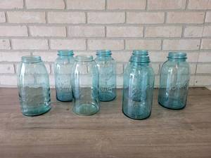 lot 877 image: Lot of (7) Antique Blue Ball Mason Jars - Half Gallon (64oz)