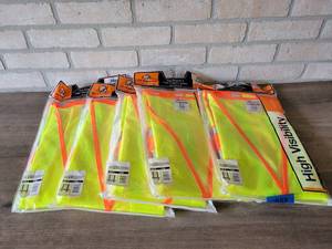lot 884 image: Lot of (5) NEW Hi-Visibility Safety Vests - All Size M to XL