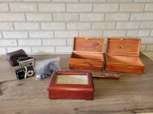 lot 887 image: Pair of Lane Mini Cedar Chests - Hoyt Furniture, St. Peter MN and Grand Mill Furniture Co., (2) Digital Cameras w Chargers and More