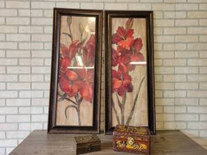 lot 732 image: Pair of Art Pictures and (2) Jewelry Boxes - Each Picture is 16 x 40