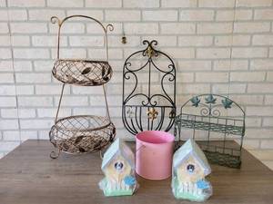 lot 749 image: Lot of Metal Baskets, Birdhouses and More - Tallest is about 26