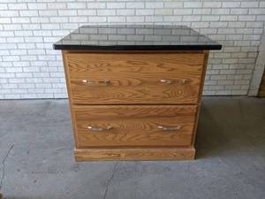 lot 515 image: Kitchen Island w Beautiful Granite Top - Top is 39.5 x 38 - (2) Soft Close Drawers