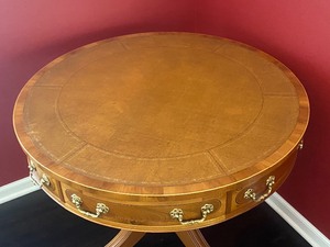 Beautiful Drum Table with Leather Inlaid Top