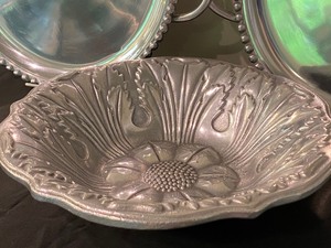 Two Metal Serving Trays and Beautiful Metal Serving Bowl