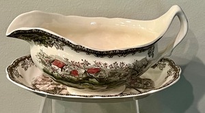 Johnson Brothers Friendly Village Gray Boat, Creamer and Sugar