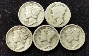 5 Mercury Dimes