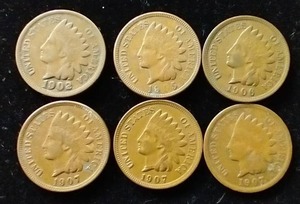6 Indian Head Pennies