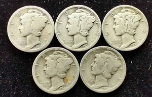 5 Pre-1940 Mercury Dimes