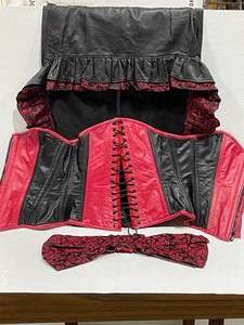 Leather Corset, Bow, and Skirt