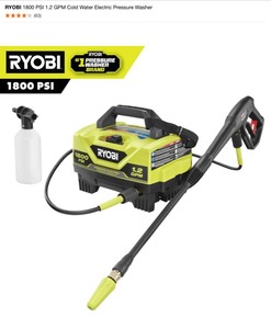 RYOBI 1800 PSI 1.2 GPM Cold Water Electric Pressure Washer. See Pictures