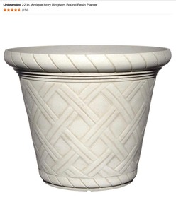 (5) Unbranded 22 in. Antique Ivory Bingham Round Resin Planters. See Pictures