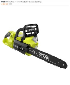 RYOBI 40V Brushless 14 in. Cordless Battery Chainsaw (Tool Only). See Pictures