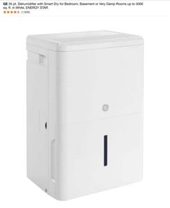 GE 35 pt. Dehumidifier with Smart Dry for Bedroom, Basement or Very Damp Rooms up to 3000 sq. ft. in White, ENERGY STAR. See Pictures