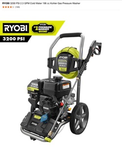 RYOBI 3200 PSI 2.3 GPM Cold Water 196 cc Kohler Gas Pressure Washer. See Pictures