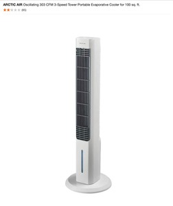 lot 16 image: ARCTIC AIR Oscillating 303 CFM 3-Speed Tower Portable Evaporative Cooler for 100 sq. ft. See Pictures