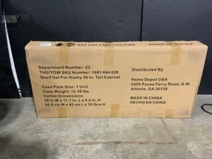 lot 19 image: Husky 2-Pack Steel Shelf Set in Black (36 in. W x 15 in. D) for Ready-to-Assemble 36 in. Freestanding Garage Cabinet. See Pictures