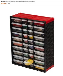 lot 32 image: TAFCO Product 40-Compartment Small Parts Organizer, Red, Kreg Crown Pro Molding Tool & Wolfcraft Dowel Quick Dowelling Jig. See Pictures