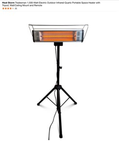 lot 33 image: Heat Storm Tradesman 1,500-Watt Electric Outdoor Infrared Quartz hPortable Space Heater with Tripod, WallCeiling Mount. See Pictures