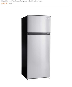 lot 55 image: Vissani 7.1 cu. ft. Top Freezer Refrigerator in Stainless Steel Look. See Pictures