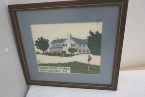 lot 172 image: framed Eisenhower Farm cross-stitch