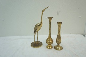lot 196 image: metal crane and candle sticks