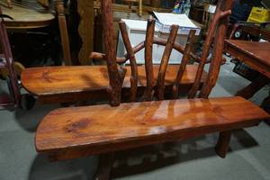 lot 228 image: beautiful wood cabinfarm table and benches
