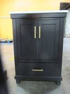 24 in. W x 22 in. D x 38 in. H Bath Vanity in Black with White Engineered Stone Composite Vanity Top with White Basin