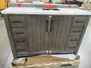 Stanbury 48 in. W x 22 in. D Vanity in Cashmere - Cracked Top, Drawers and Doors Have some damage.