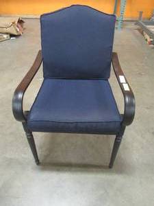Laurel Oaks Brown Steel Outdoor Patio Stationary Dining Chair with CushionGuard Midnight Navy Blue Cushions.