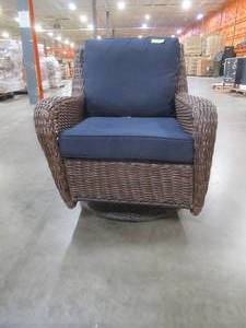 Cambridge Brown Wicker Swivel Outdoor Rocking Chair - Frame is bent, Needs Works. Chair is functional.