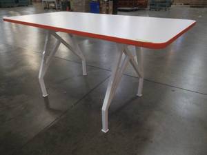 Rectangle Table with Orange Trim - ScratchedChipped Top - Does not fold may have to be disassembled for transport.
