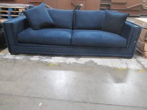 Luca 107 Square Arm Sofa in Navy with Reversible Cushions, HSCL1054 - Small Tear in RH Arm, May have some structure damage in that area.