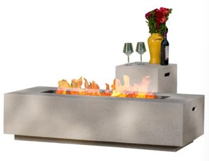 Aidan 56 in. x 15.00 in Rectangular MGO Gas Fire Pit Table in Light Grey - 50,000 BTU with Tank - Missing Tank Cover.