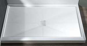 Woodbridge 60 in. L x 36 in. W Alcove Solid Surface Shower Pan Base with Center Drain in White.