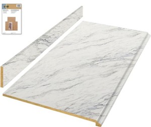 Hampton Bay 4 ft. Laminate Countertop Kit in Calcutta Marble with Premium Textured Gloss Finish and Valencia Edge.