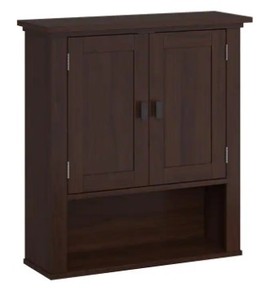 Hayward 24.5 in. H 7.88 in. D x 22.81 in. W Two-Door Bathroom Wall Cabinet in a Dark Woodgrain Veneer Finish