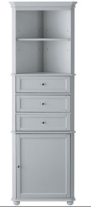 Hampton Harbor 23 in. W x 13 in. D x 67-12 in. H Corner Linen Storage Cabinet in Dove Grey - Top Piece Needs to be reattached to the Bottom Cabinet.