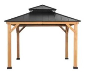 Hampton Bay Crownhill 11 ft. x 13 ft. Hardtop Gazebo with Cedar Wood Posts, A102007506 - ONLY CONTAINS THE WOOD FRAME - MISSING BOX WITH STEEL ROOFHARDWARE.