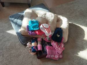 2-Dog Beds, Dog Diapers, Hats & Clothing Of Various Sizes