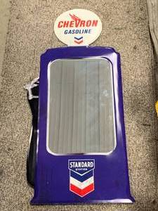 Chevron Gasoline Metal Sign with Mirror (31 12 Inches Tall)