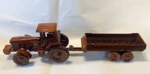 Handmade Wood Tractor & Cart (23 Inches Overall Length)