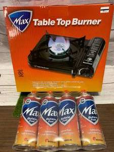 New Table Top Burner with Four Cans Of Fuel