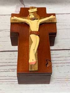 Jesus on the Cross Wood Box (6 12 Inch Long)