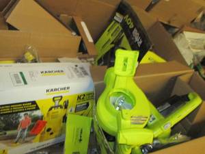 lot 132 image: pallet of shelving , tile , ryobi i...