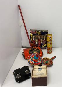 lot 32 image: Group Of Vintage Tin Litho Toys, Pez and more.